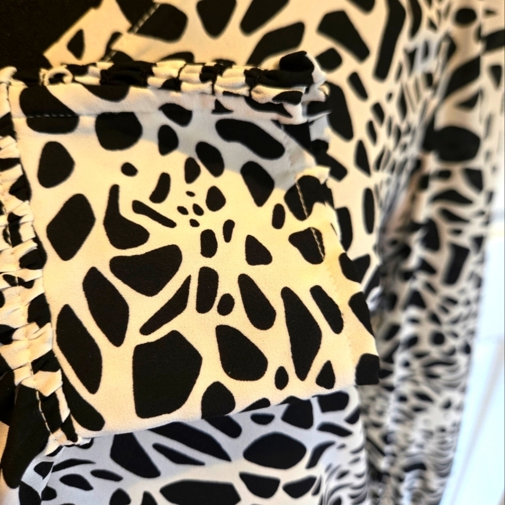 LOFT Animal Print V-Neck Blouse Balloon Style Sleeves sz Small - Picture 4 of 9